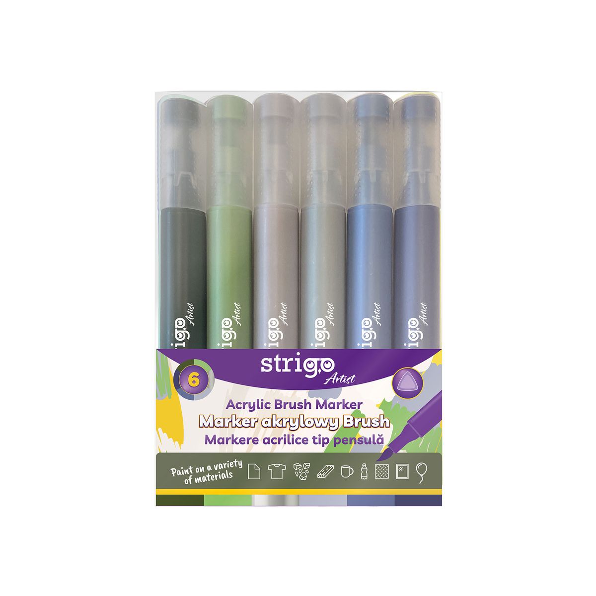 Marker specjalistyczny Strigo końcówka  BRUSH akrylowy w  6kol mix pędzelek końcówka (SSC435)
