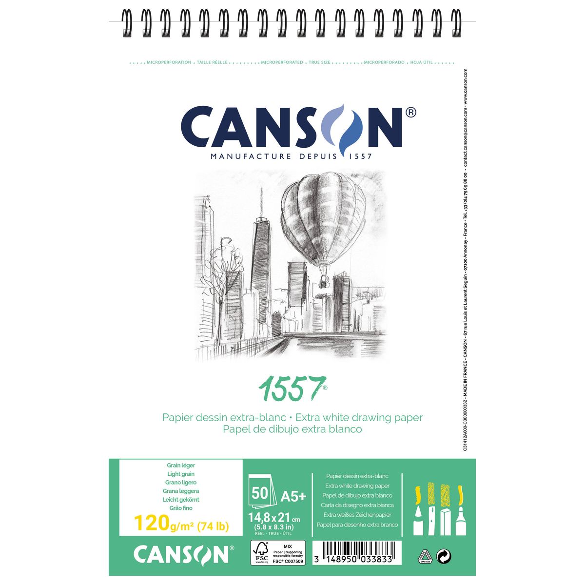 Blok artystyczny Canson szkicownik A5+ 120g 50k (31412A000)