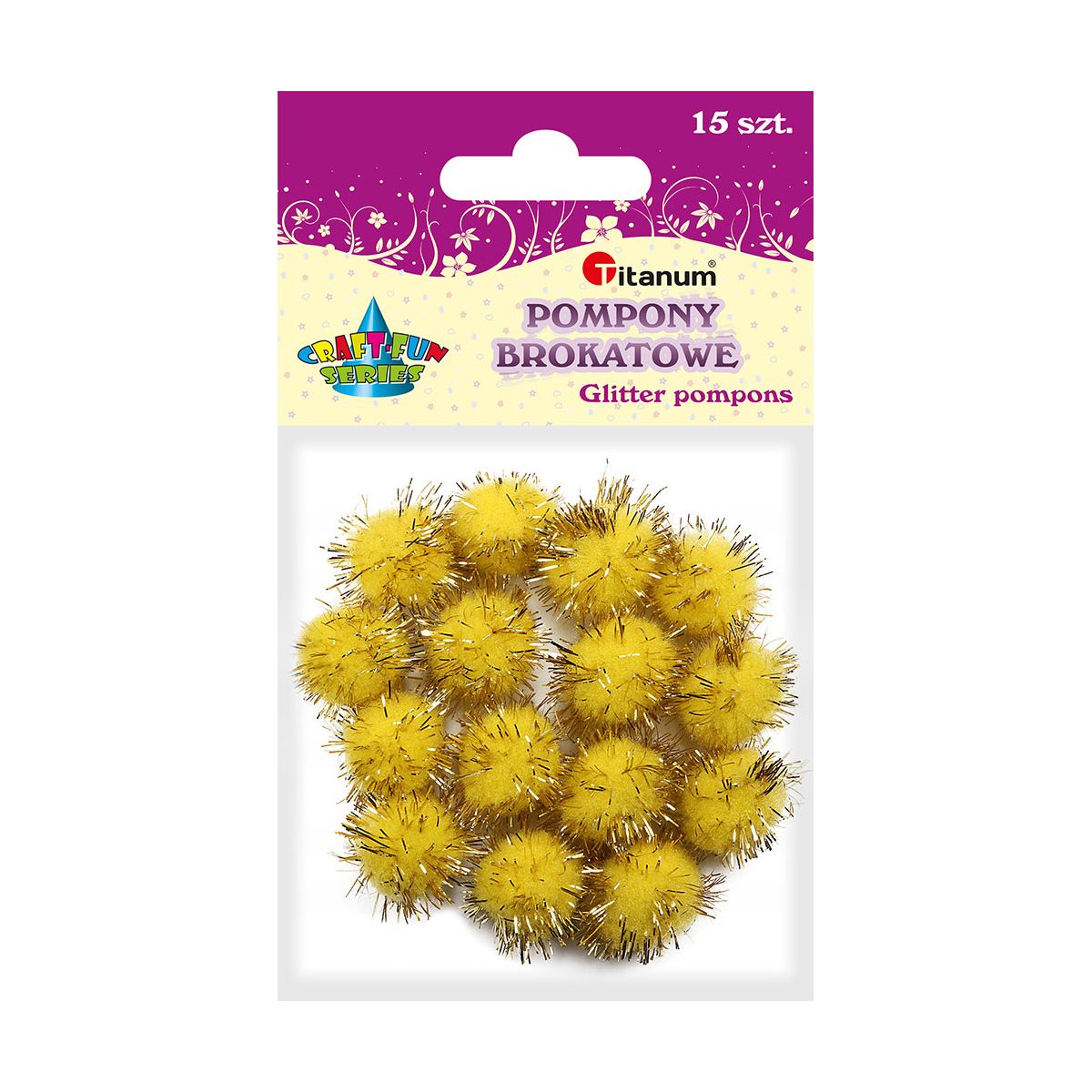 Pompony Titanum Craft-Fun Series brokatowe żółte 15 szt (338545)