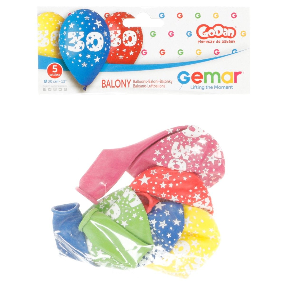 Balon gumowy Godan Z NADRUKIEM 5 szt mix 12cal (GS110/30)