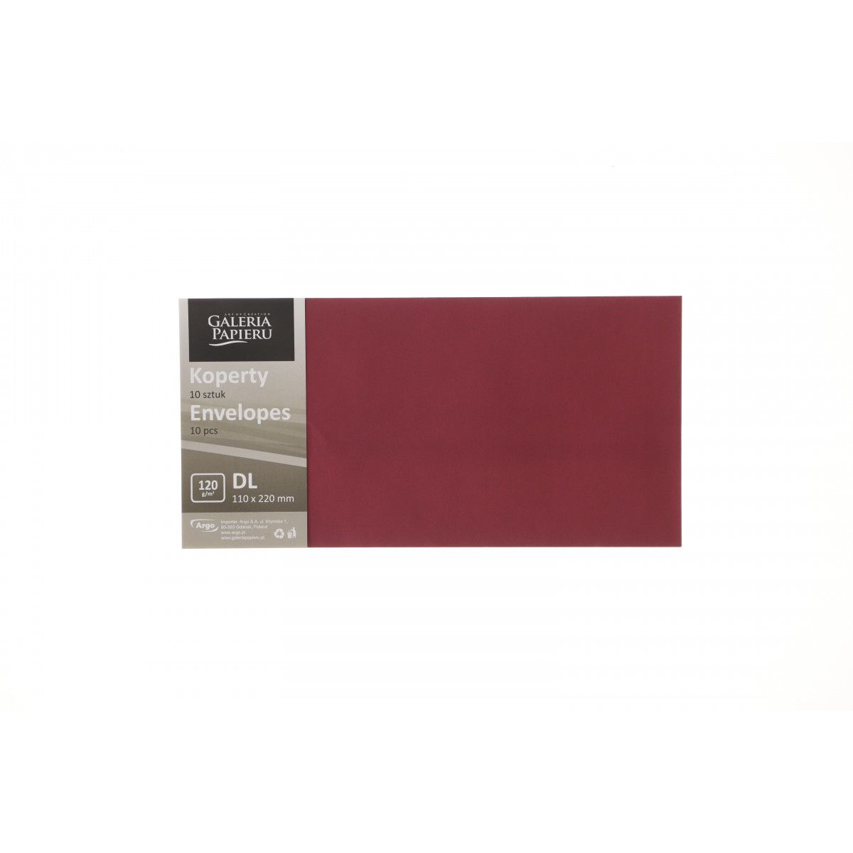 Koperta DL bordowa [mm:] 99x210 Argo (280186) 10 sztuk