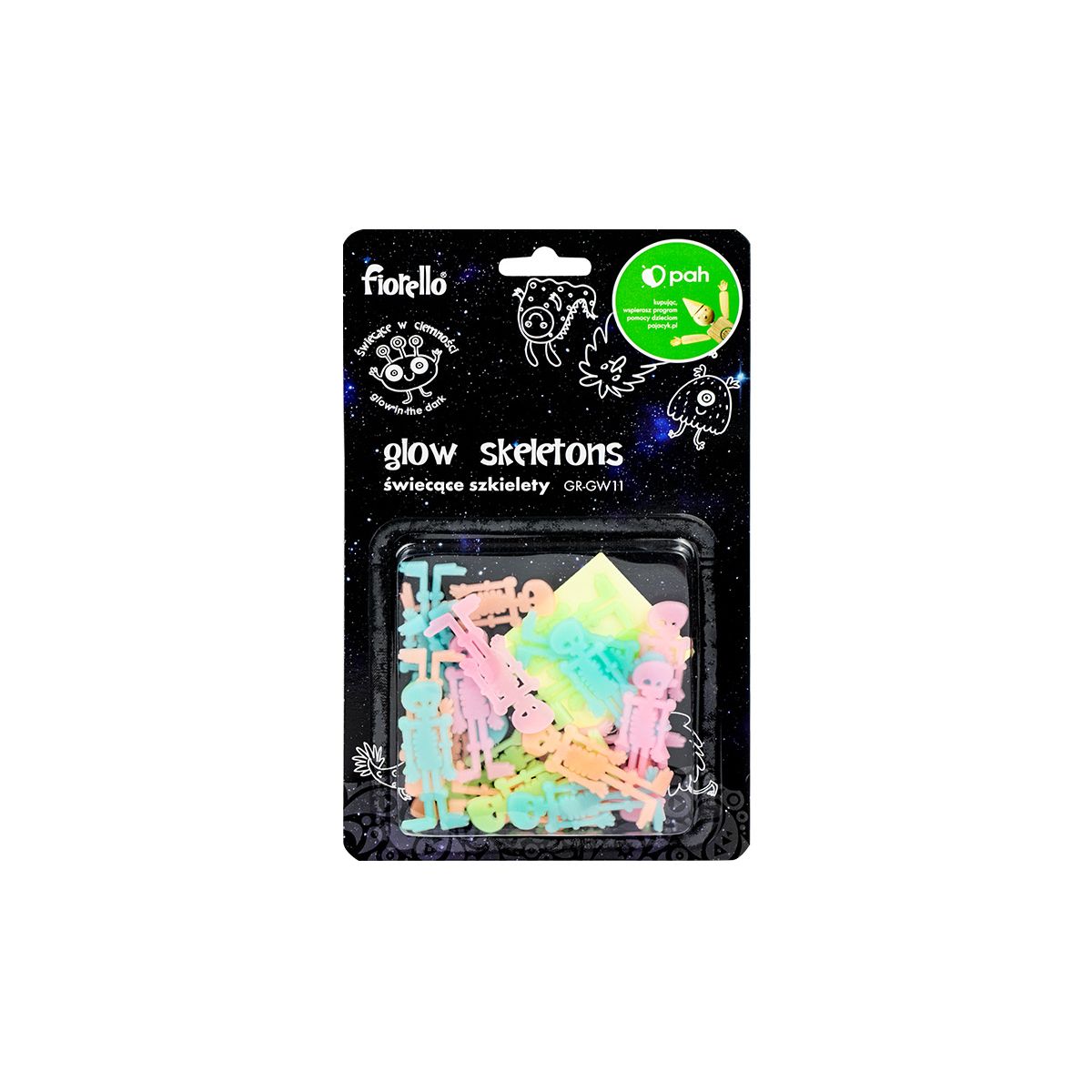 Naklejka ścienna Fiorello Fluorescencyjna szkielety miks 24 szt (170-2807)