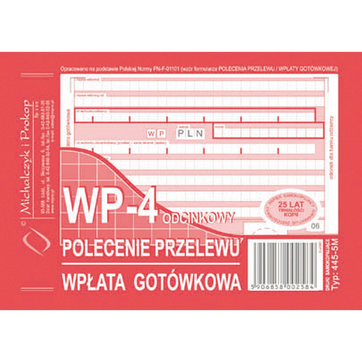 Druk samokopiujący Polecenie przelewu / wpłata gotówkowa A6 80k. Michalczyk i Prokop (445-5M)