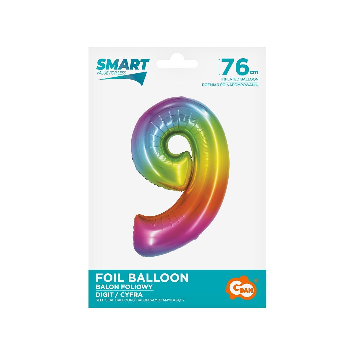 Balon foliowy Godan Smart cyfra 9 tęcza 76cm (CH-STC9)