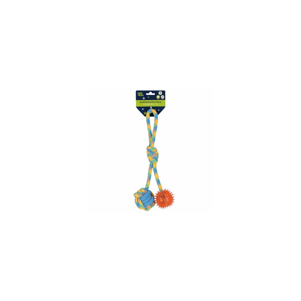 Gadżet Trik Roll Zabawka dla psa Szarpak 34 cm z piłką 2 stronny pomarańczowy (560877)