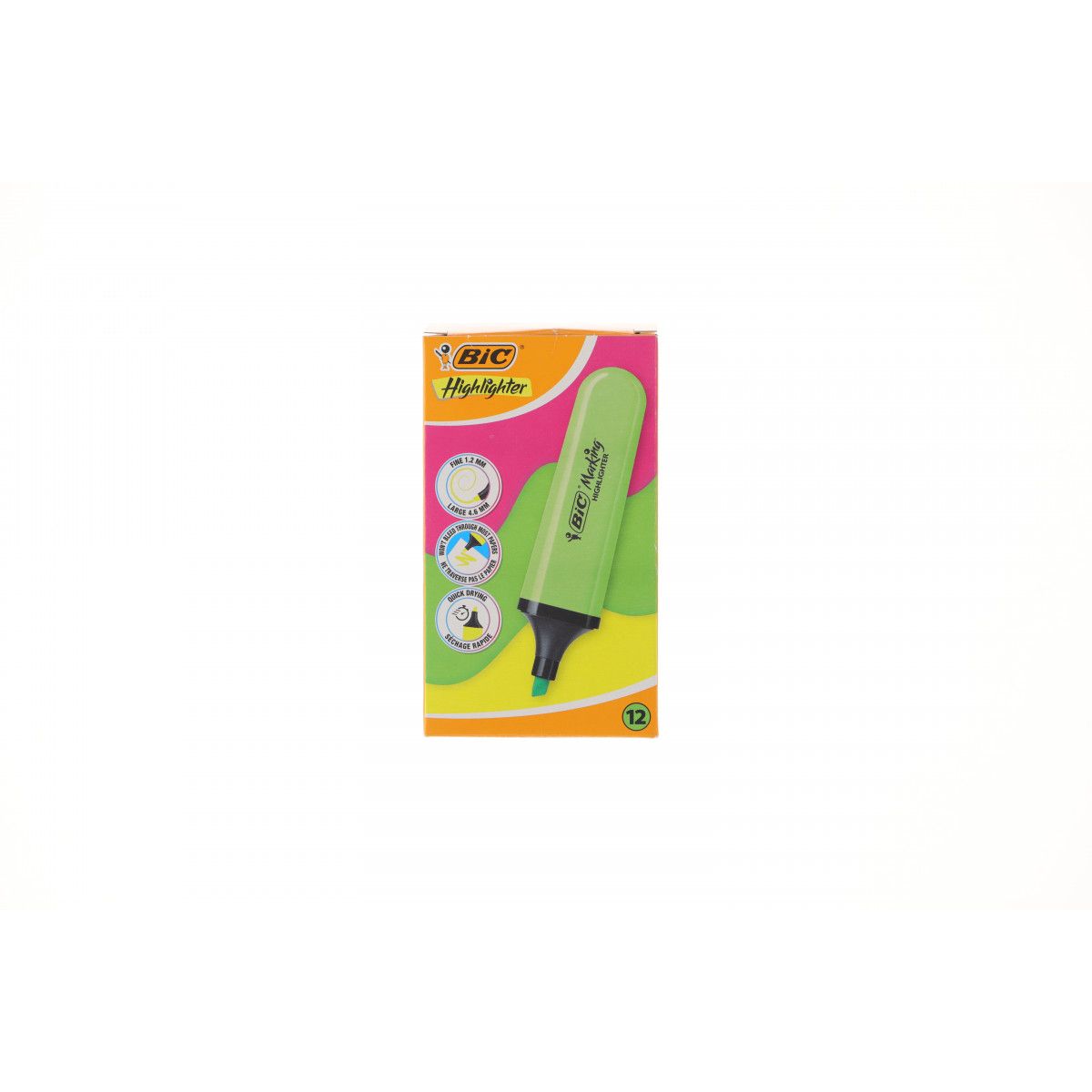 Zakreślacz Bic FLAT HIGHLIGHTER 12 szt 3086123742888 zielony (517964  neon zielony)