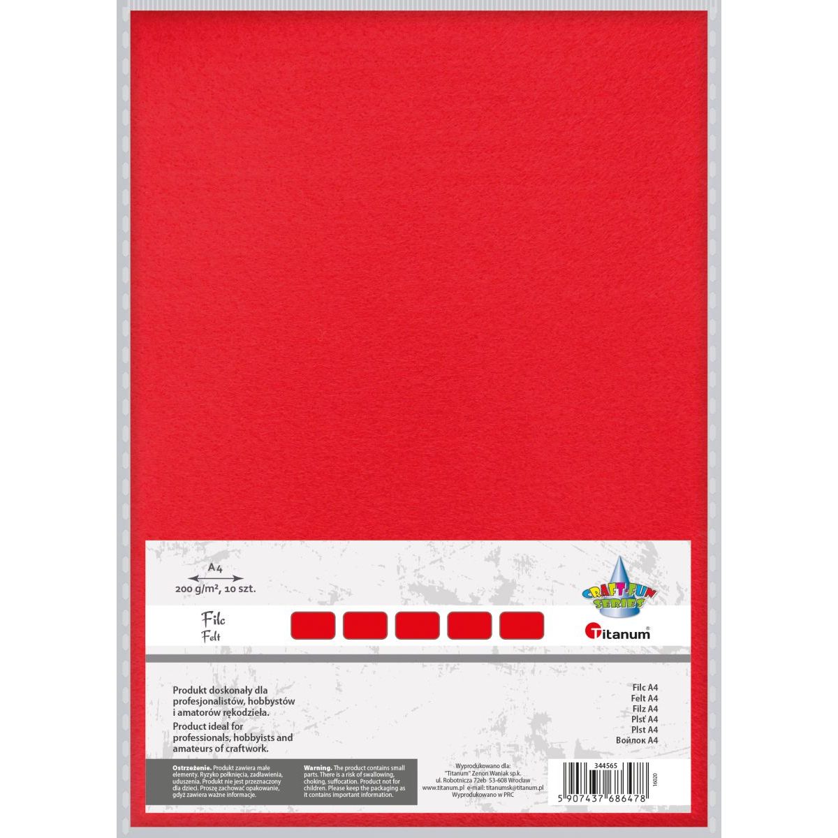 Filc Craft-Fun Series A4 kolor: czerwony 10 ark. [mm:] 210x297 Titanum (344565)