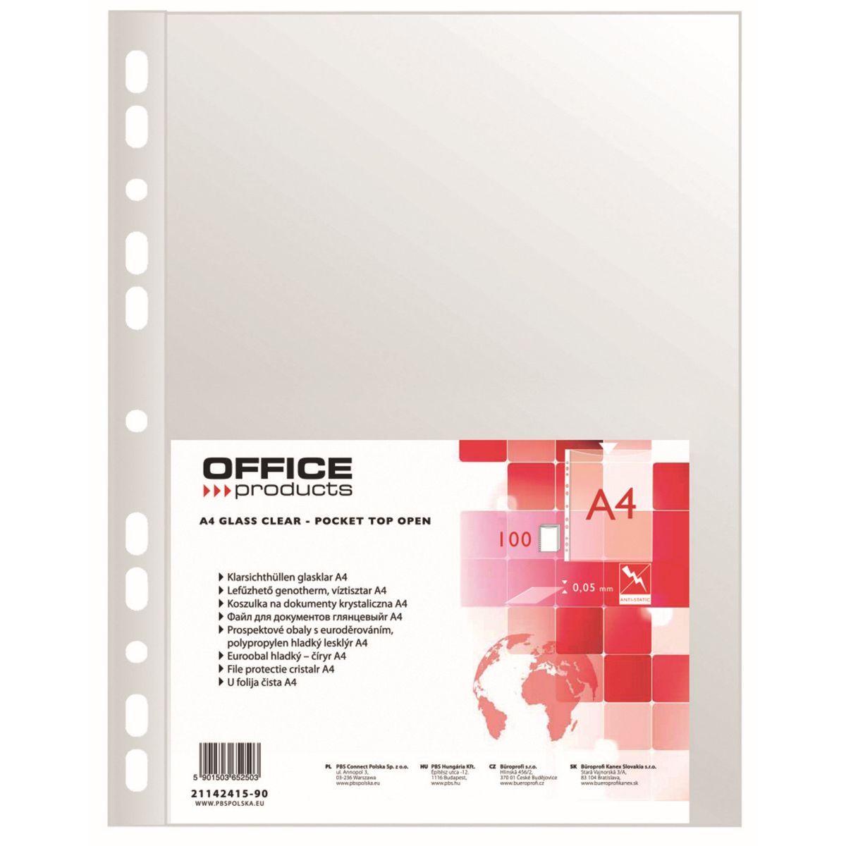 Koszulki na dokumenty Office Products krystaliczne A4 kolor: przezroczysty typu U 50 mic. (21142415-90)