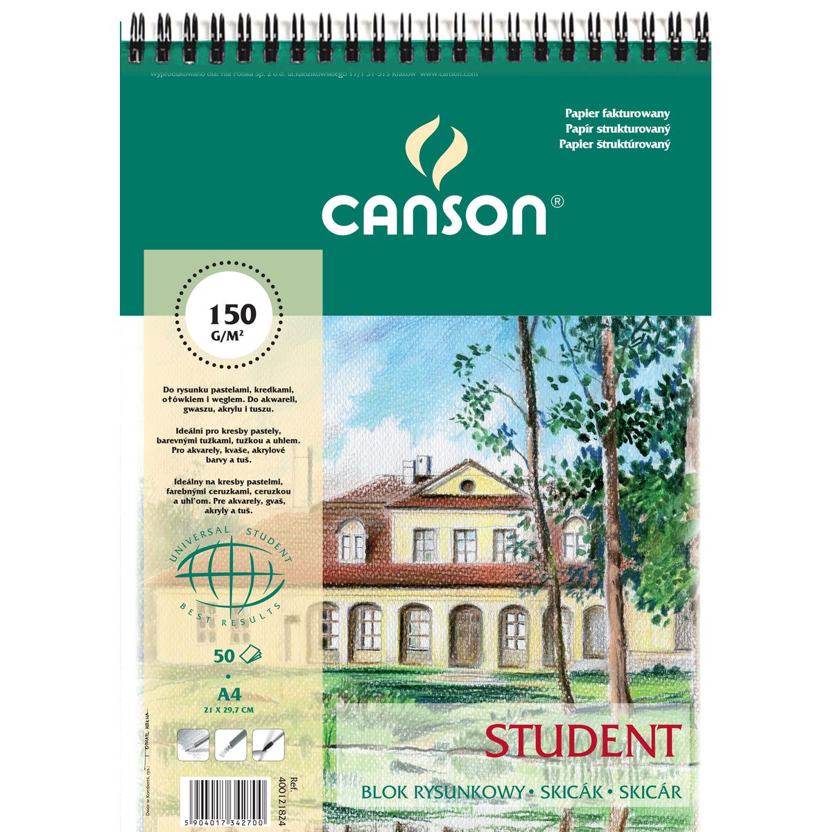 Blok rysunkowy Canson Student A4 biały 160g 50k (400121824)