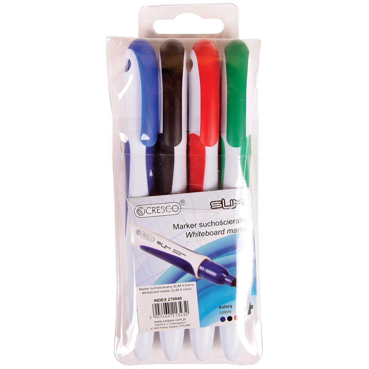 Marker suchościeralny Cresco Slim 4 kolory 1,0-2,0mm okrągła końcówka (270040)