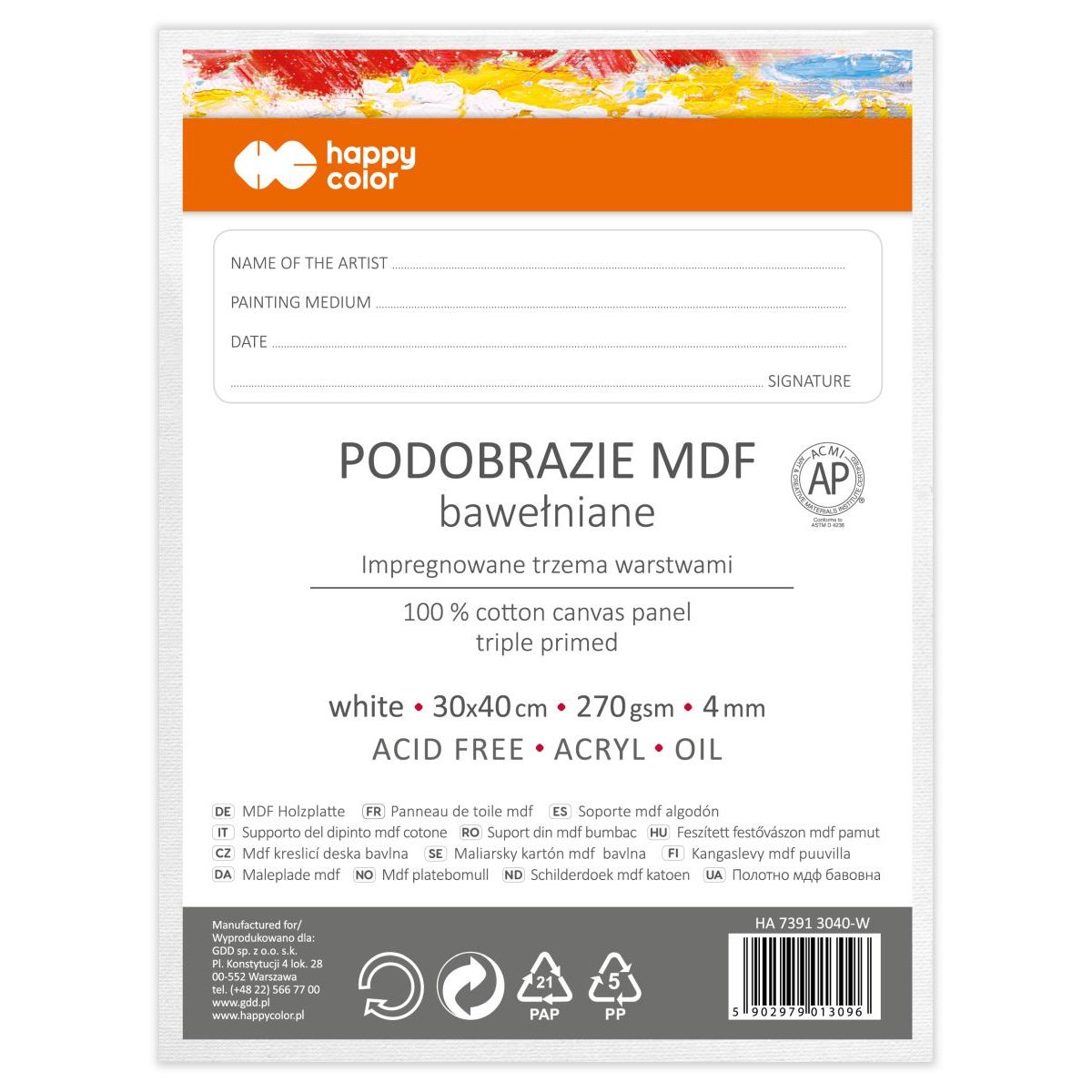 Podobrazie Happy Color [mm:] 300x400 (HA 7391 3040-W)