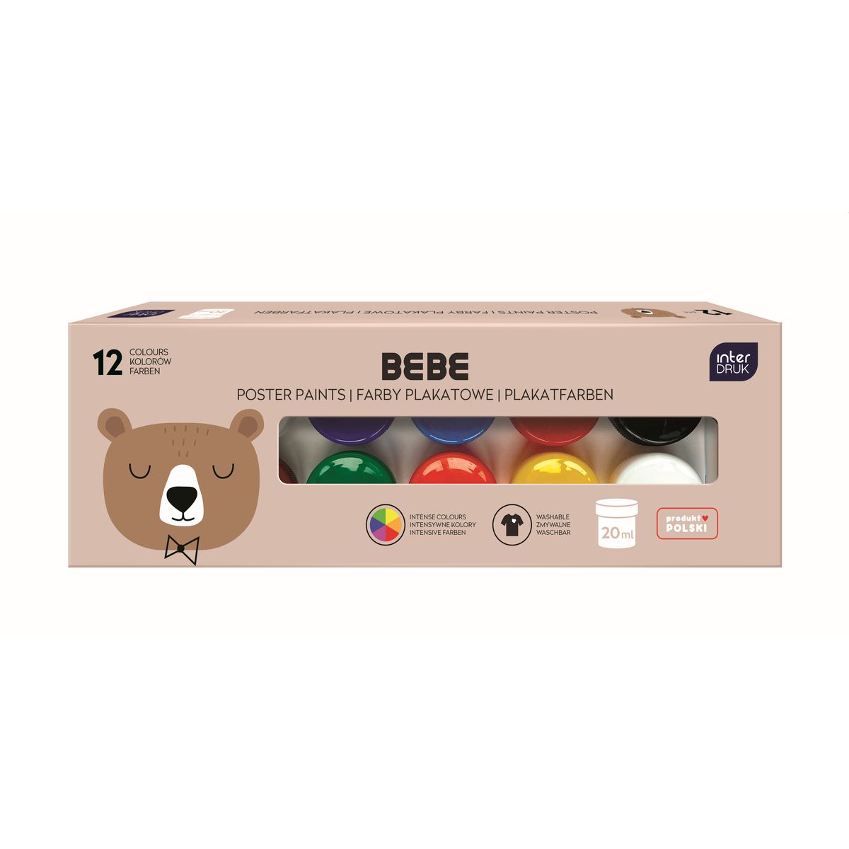 Farby plakatowe Interdruk BEBE FRIENDS kolor: mix 20ml 12 kolor.
