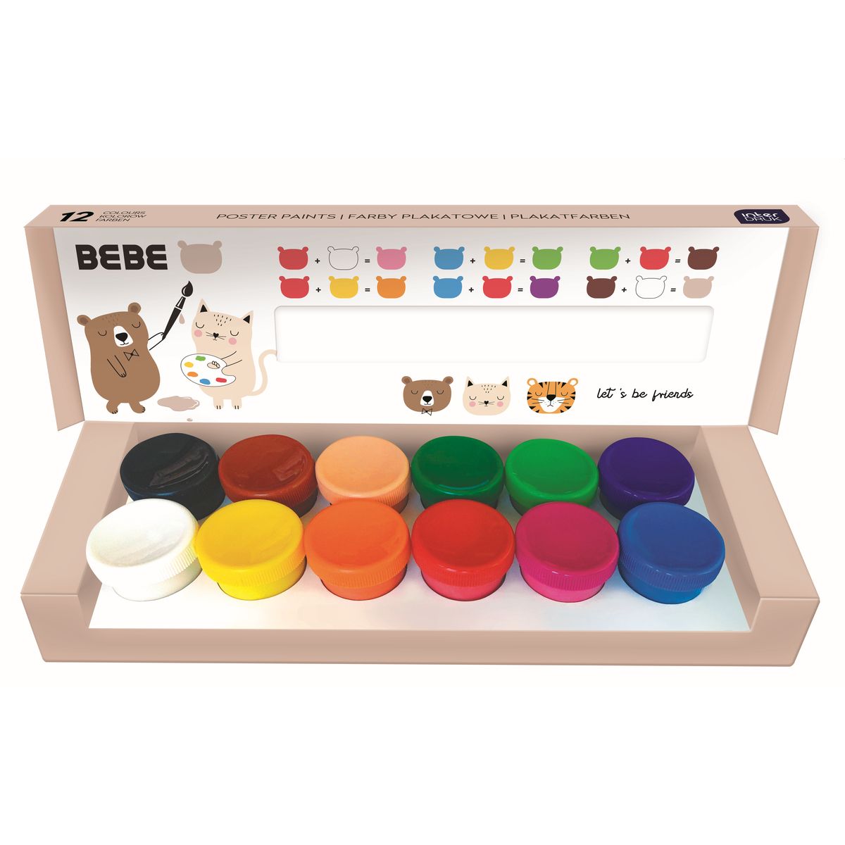 Farby plakatowe Interdruk BEBE FRIENDS kolor: mix 20ml 12 kolor.