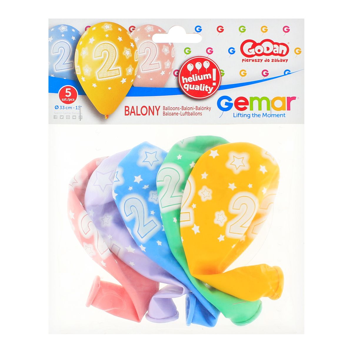 Balon gumowy Godan Premium Hel z nadrukiem 2, 13 cali/5 sztuk mix 330mm 13cal (GS120/2)