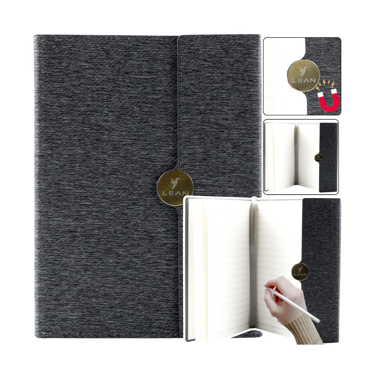 Notes Biurowy Na Magnes Notatnik  Z Obiciem Czarny A5 95k. linia [mm:] 210x150 Lean (20682)