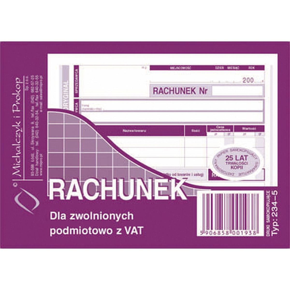 Druk offsetowy Rachunek uproszczony dla zwolnionych z VAT A6 A6 80k. Michalczyk i Prokop (234-5)