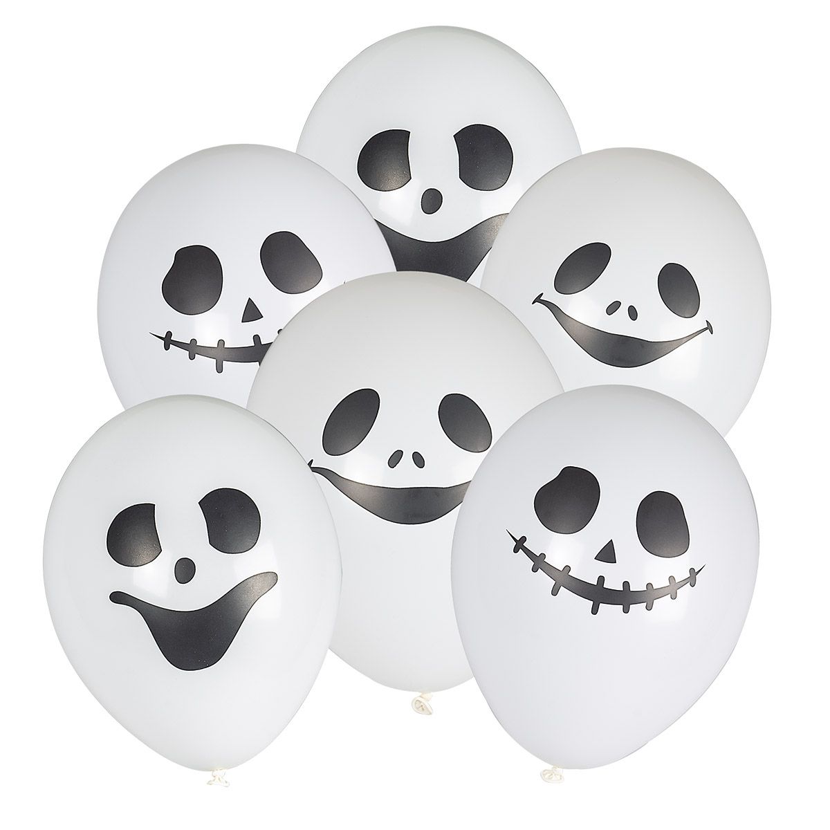 Balon gumowy Arpex z halloweenowym nadrukiem - duszki (6 szt.) biały 280mm (KB3057)