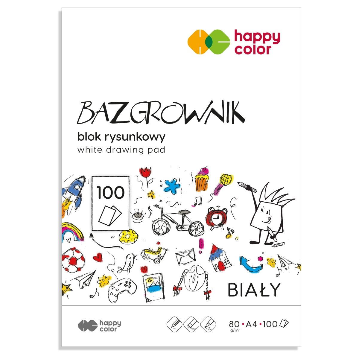 Blok rysunkowy Happy Color A4 biały 80g 100k (HA 3708 2030-0B100)