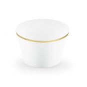 Dekoracja Papilotki na muffinki Elegant Bliss w kolorze białym ze złotymi metalizowanymi brzegami wymiary po złożeniu ok. 4,8 x 7,6 x 4,6 cm Partydeco (FM15-008)