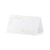 Wizytówka na stół wykonane z papieru w kolorze białym, ze złotym metalizowanym wzorem gałązek (1 op. / 10 szt.) Partydeco (WS9-019ME)