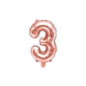 Balon foliowy Partydeco Cyfra 3, 35cm, różowe złoto 16cal (FB10M-3-019R)