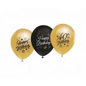 Balon gumowy Godan 40th Birthday czarno złote czarny 300mm 12cal (GP-ZC40)