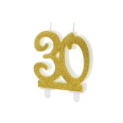 Świeczka urodzinowa liczba 30, złoty 7.5cm Partydeco (SCU5-30-019)