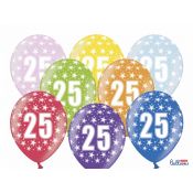 Balon gumowy Partydeco gumowy 25 urodziny, mix kolorów 30 cm/6 sztuk mix 300mm (SB14M-025-000-6)