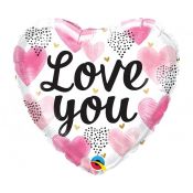 Balon foliowy Godan Love You Pink Watercolor Hearts 18cal (20988)