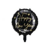 Balon foliowy Partydeco Happy New Year, 45 cm, czarny 18cal (FB162)