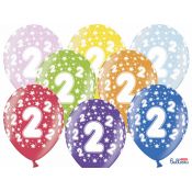 Balon gumowy Partydeco gumowy 2 urodziny, mix kolorów 30 cm/6 sztuk mix 300mm (SB14M-002-000-6)