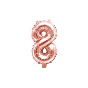 Balon foliowy Partydeco Cyfra 8, 35cm, różowe złoto 16cal (FB10M-8-019R)