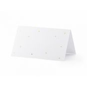 Wizytówka na stół wykonane z papieru w kolorze białym, ze złotym metalizowanym wzorem kropek (1 op. / 10 szt.) Partydeco (WS4-019ME)