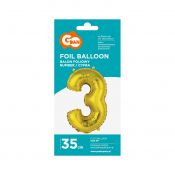 Balon foliowy Godan cyfra 3 złoty 35 cm (FG-C35Z3)