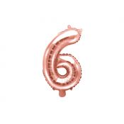 Balon foliowy Partydeco Cyfra 6, 35cm, różowe złoto 16cal (FB10M-6-019R)