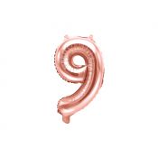 Balon foliowy Partydeco Cyfra 9, 35cm, różowe złoto 16cal (FB10M-9-019R)