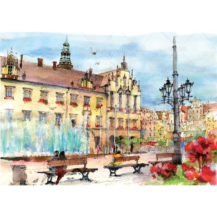 Kalendarz ścienny miasta w awkareli rodzinny 2026 280mm x 400mm Lucrum (WL05)
