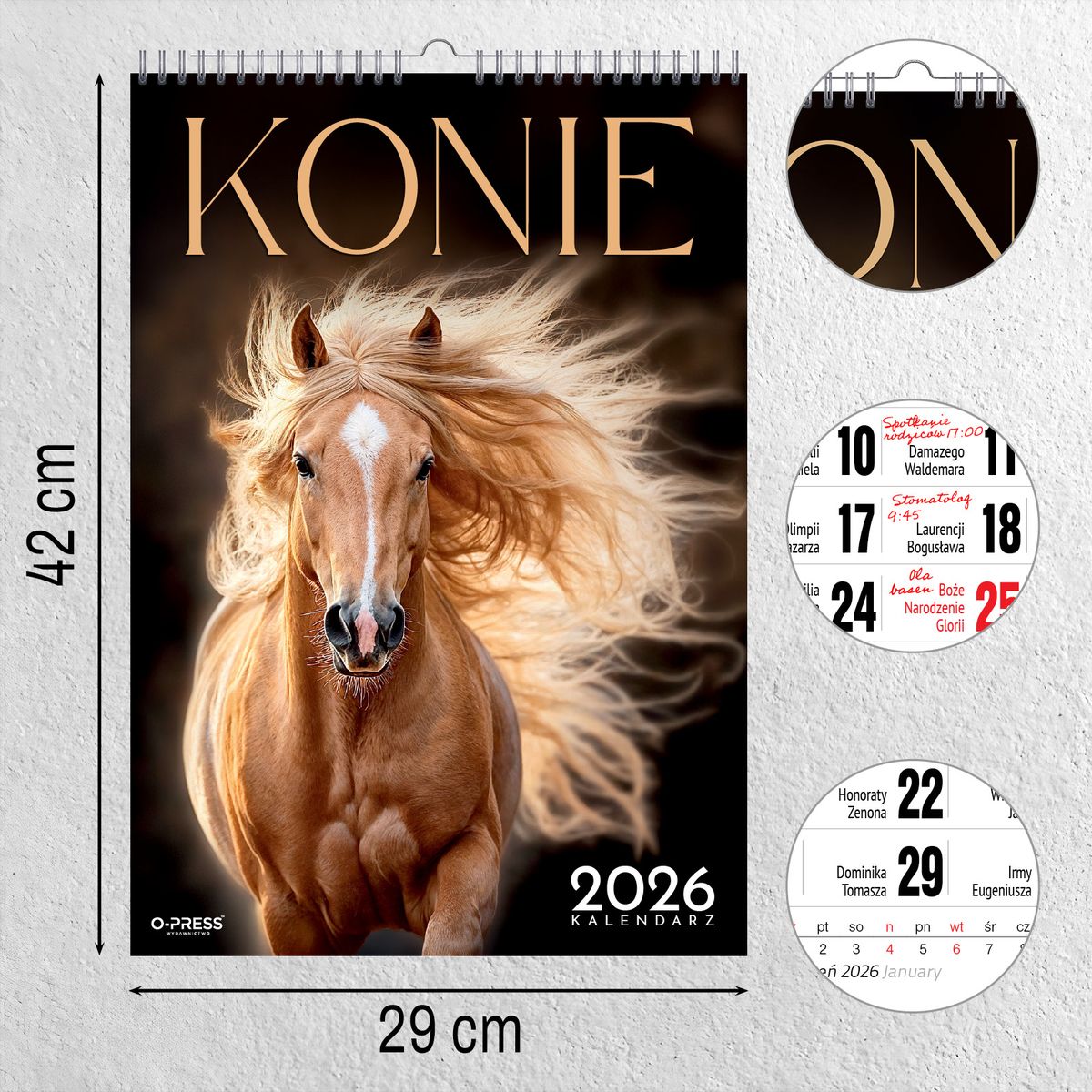 Kalendarz ścienny (401000) k:2915-377 16 stron wieloplanszowy A3 Press (konie)