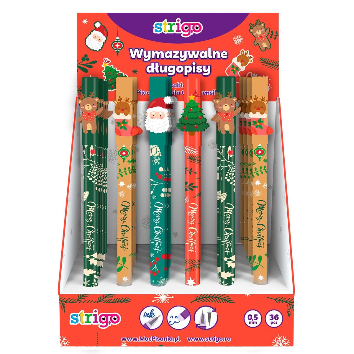 Długopis wymazywalny Chrisymas wymazywalny niebieski niebieski 0,5mm Strigo (SSC200)