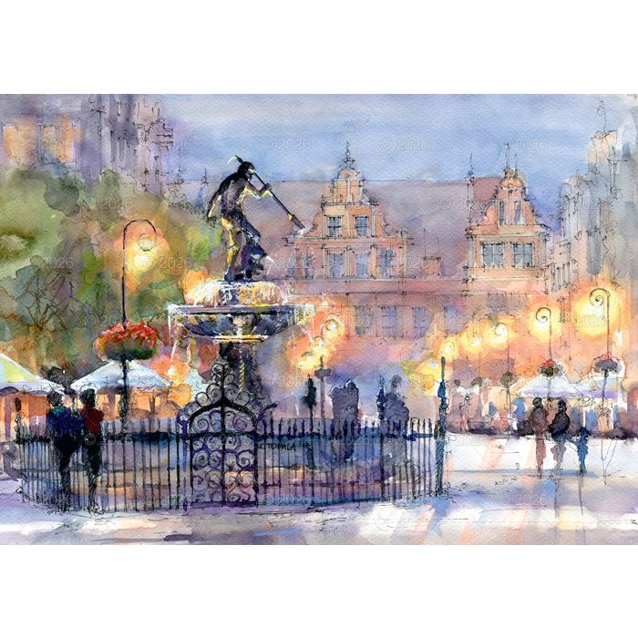 Kalendarz ścienny miasta w awkareli rodzinny 2026 280mm x 400mm Lucrum (WL05)