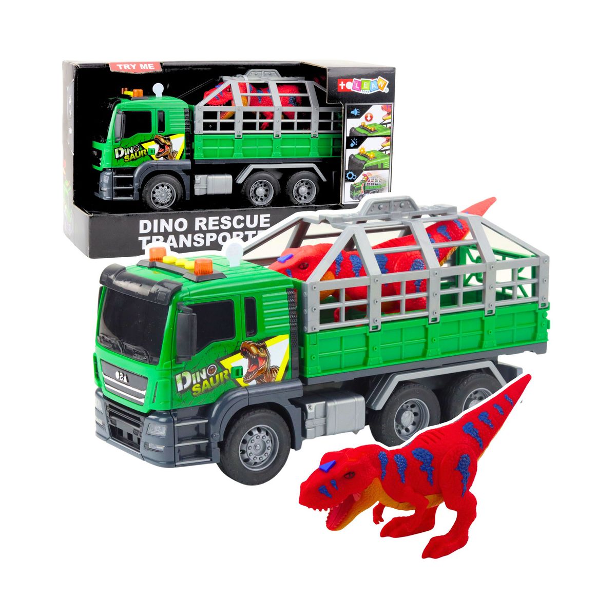 Ciężarówka Transport Dinozaurów Figurka Światła Dźwięki Zielona 1:10 Lean (21478)