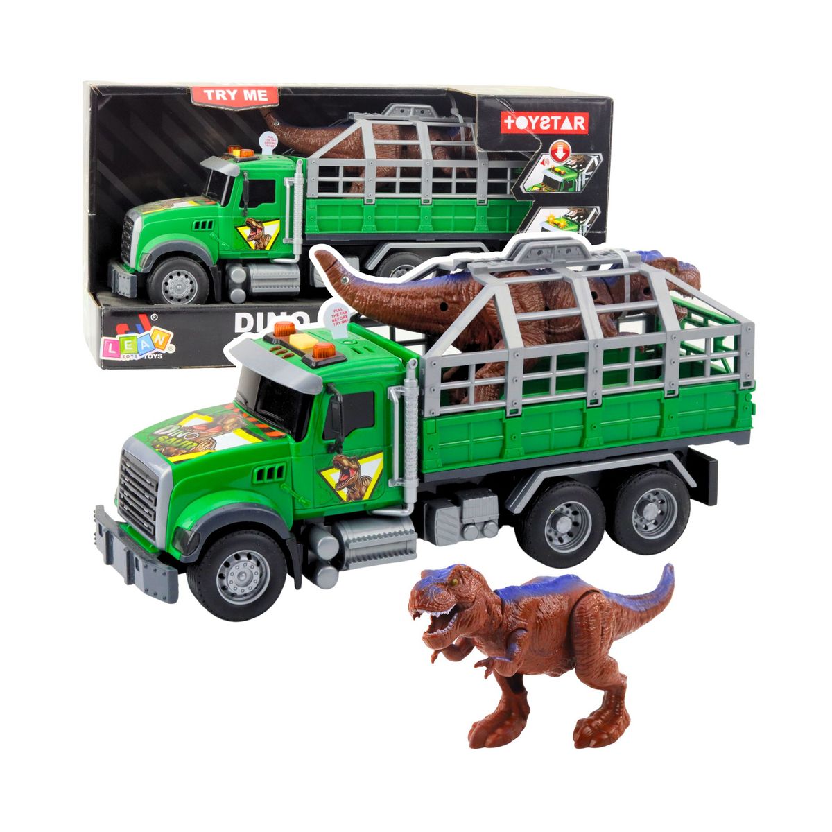 Ciężarówka Transport Dinozaurów Figurka Dinozaura Światła Dźwięki Zielona Lean (21453)