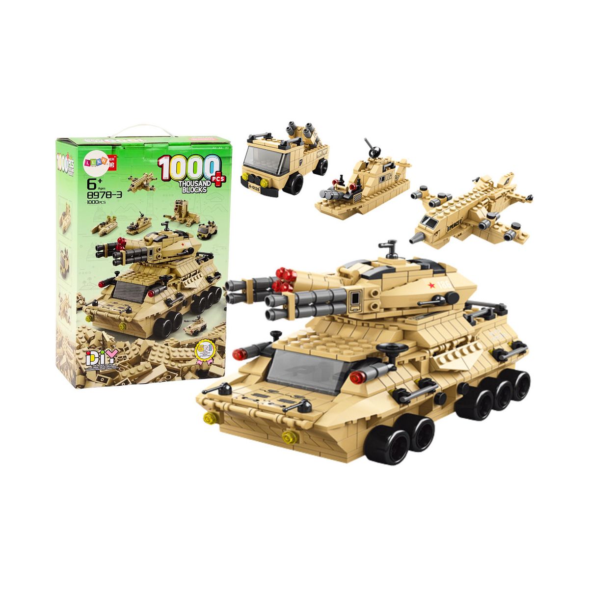 Klocki konstrukcyjne Lean Czołg Wojskowy Militarny Piaskowy 1000 El (18317)