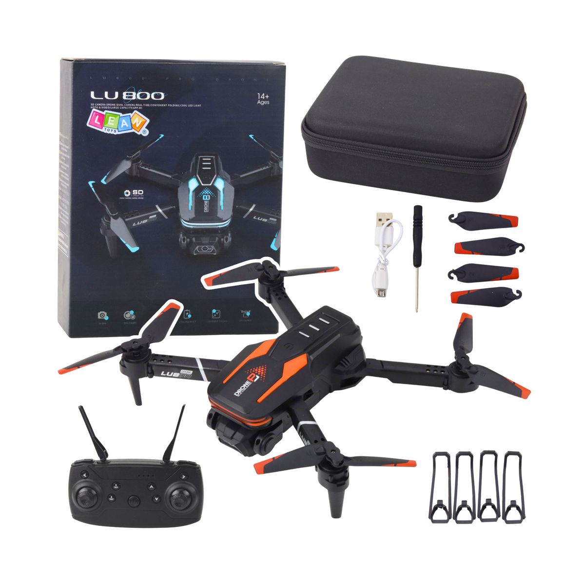 Dron Zdalnie Sterowany LU800 Kamera Światła LED Pomarańczowy Lean (23096)