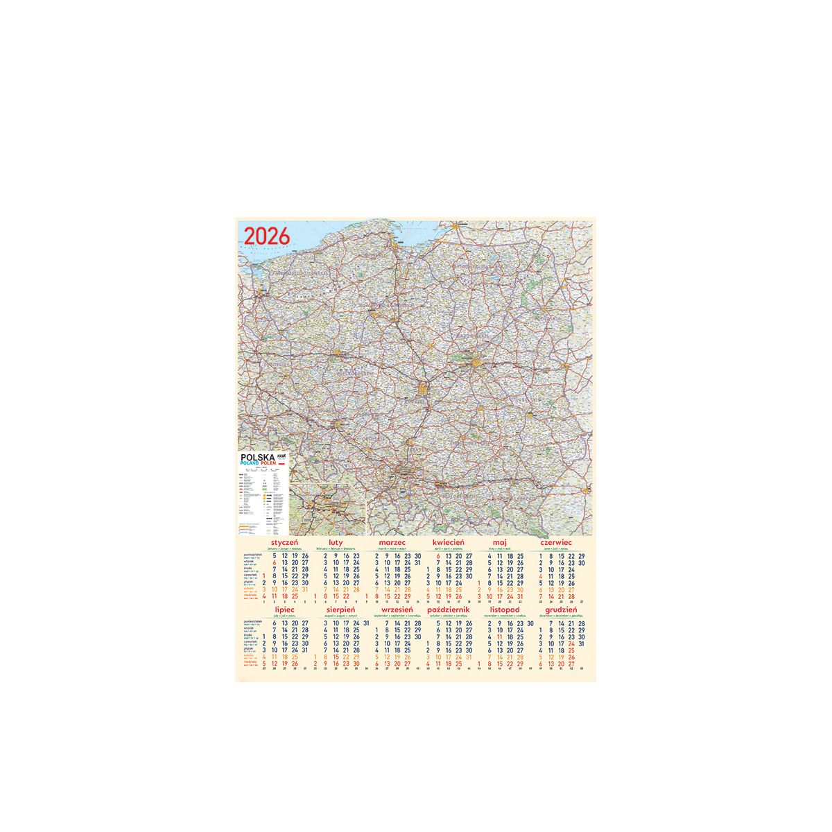 Kalendarz ścienny MAPA plakatowy 670mm x 988mm Telegraph (08)