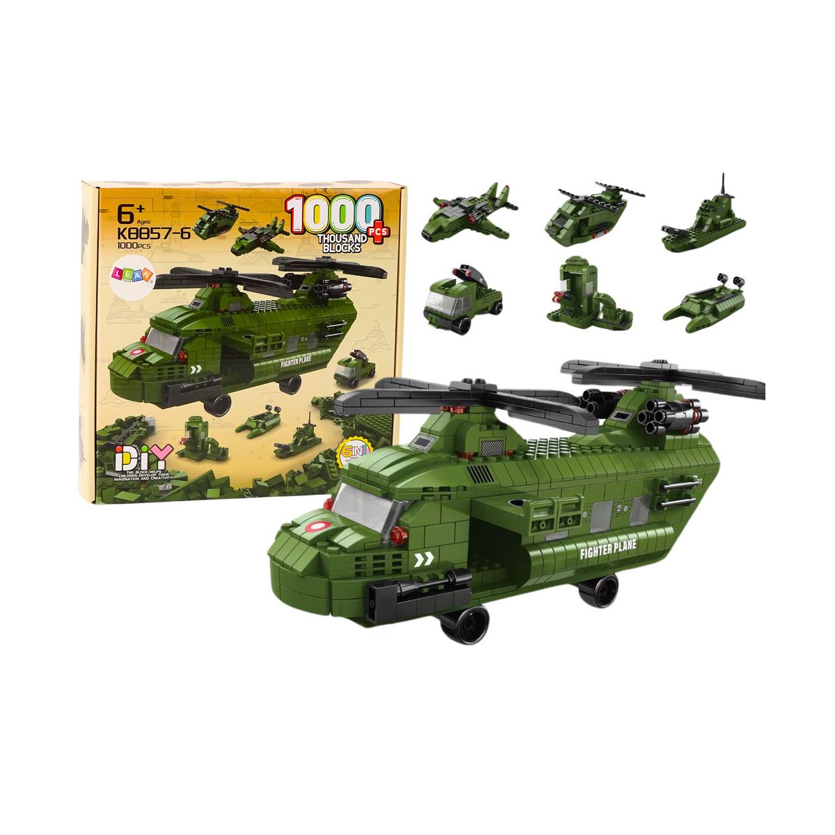 Klocki konstrukcyjne Lean Helikopter Wojskowy Militarny Zielony 1000 El (18320)
