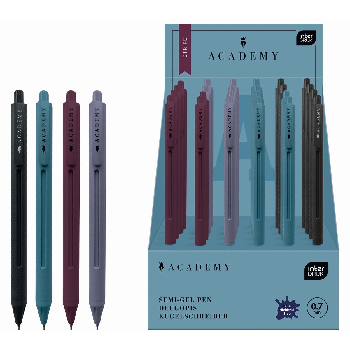 Długopis żelowy Acco ALPHA ACADEMY automatyczny z gripem niebieski 0,7mm (żelowy)